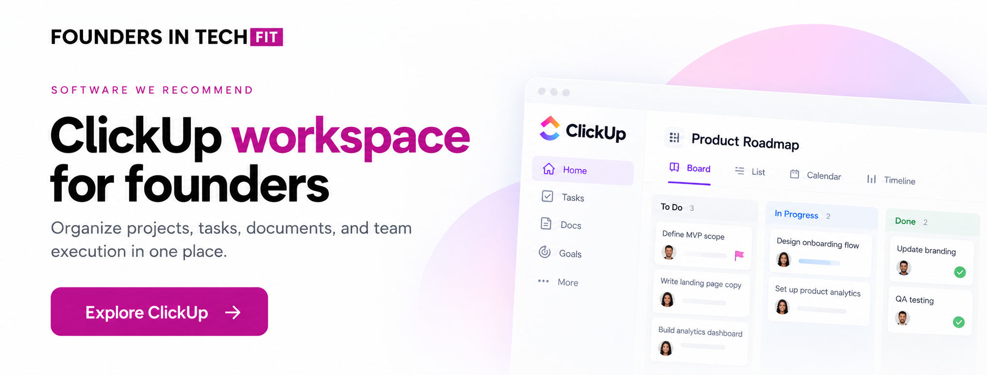 ClickUp for founders promotional banner